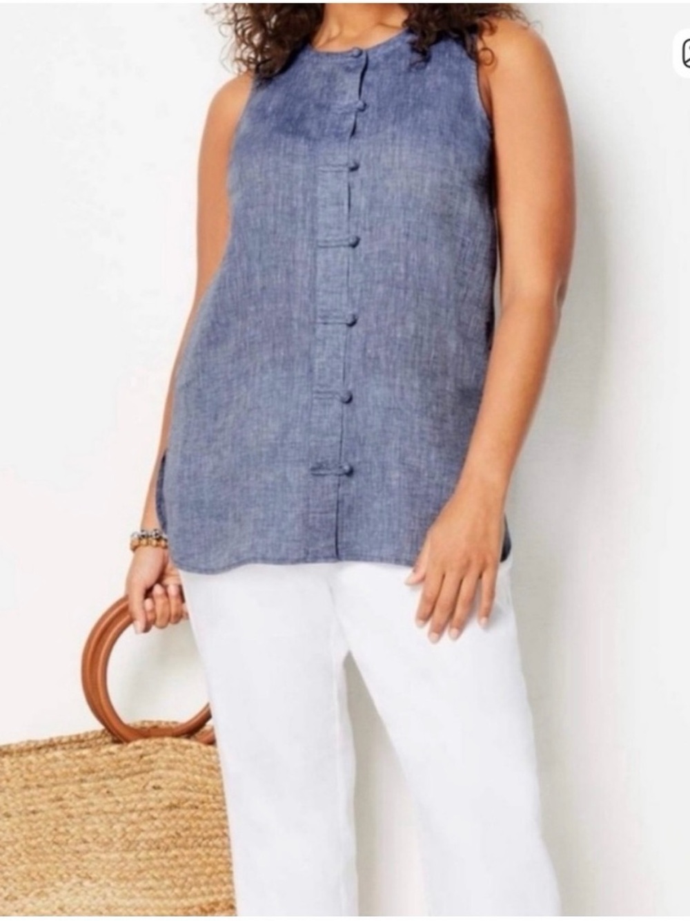 J. Jill Linen Chambray Sleeveless Button-Front Top